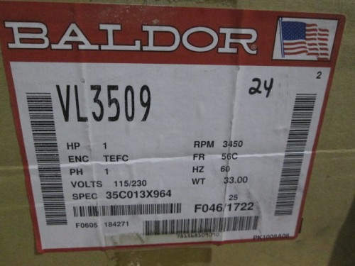1 HP 3450 RPM Baldor #VL3509, Frame 56C, TEFC, single phase, 115/230 Volts, new in box (21 available) - Image 2