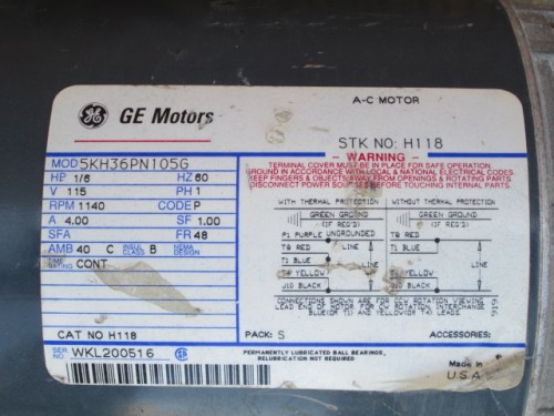 .16 HP 1140 RPM General Electric, Frame 48, single phase, 115 Volts - Image 3