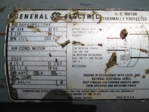 .75 HP 1725 RPM General Electric, Frame 56, Thermally Protected, Single Phase, 115 Volts - Image 3