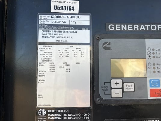 300 KW Cummins #QSM11-G4, diesel generator, enclosure mounted on trailer, 2013 - Image 6