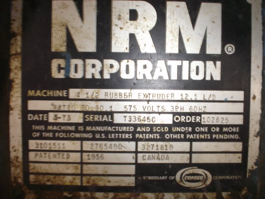 4.5" NRM, cold feed rubber extruder, 12.1 L/D, 30.30:1 G/B ratio, 125 HP DC, roller feed - Image 3