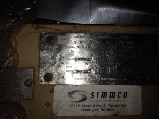 350 HP 1800 RPM Toshiba, Frame 355LL, TEFC, 4160 Volts, recond. - Image 2