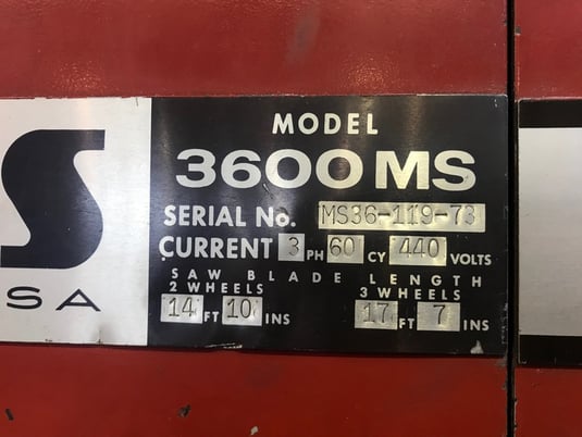 36" x 15" Peerless #3600MS, vertical band saw, blade welder, 34" x32" table, 220/440 V. - Image 6