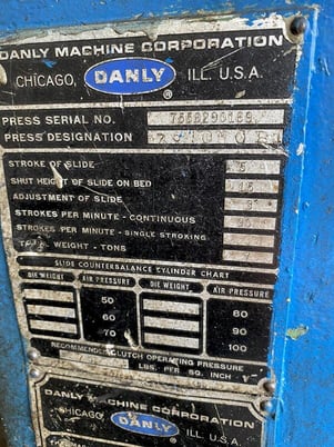 75 Ton, Danly, OBI Punch Press, 5" stroke, 11.5" Shut Height, 3" adjustment, 90 SPM, 36" x24" bed - Image 7