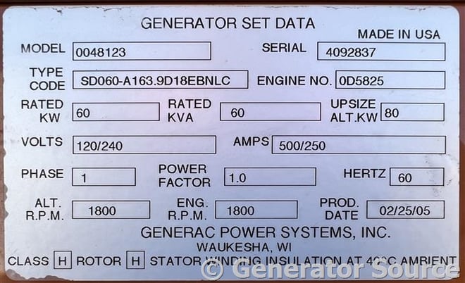 60 KW Generac #0048123, diesel generator, open, 120/240 Volts, 996 hours, #89285 - Image 4
