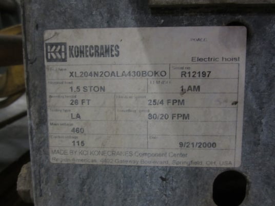 2 Ton, Kone underslung crane, 1.5 ton hoist, 26' lift, #51776 - Image 9
