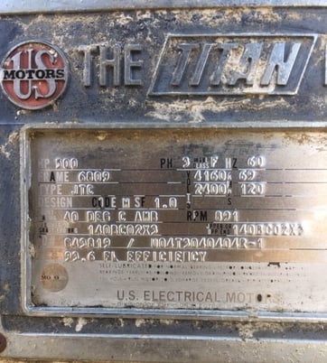 500 HP 900 RPM U.S. Motors, Frame 6809, TEAA, 2300/4160 Volts - Image 1