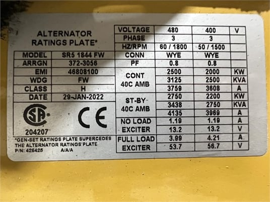 2750 KW, 1800 RPM, Caterpillar #SR5, generator end, 277/480 Volts, 3-phase, 2022 - Image 6