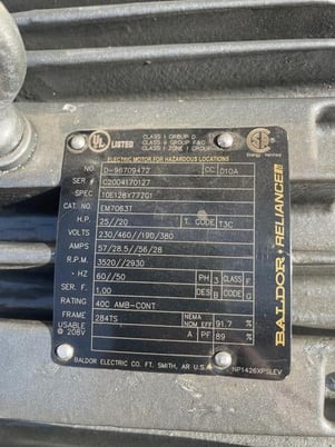 25 HP 3600 RPM Baldor, Frame 284TS, explosion proof, New Surplus, 230/460 Volts - Image 2