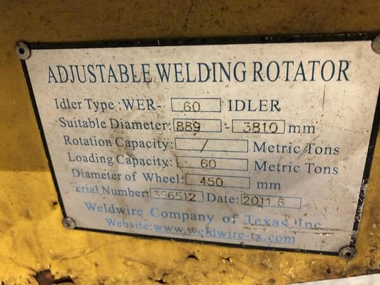 90 Ton, Weldwire #WER-90, Powered Tank Turning Rolls With Idler, 18" diameter Wheel, 8" to 18' suitable - Image 3