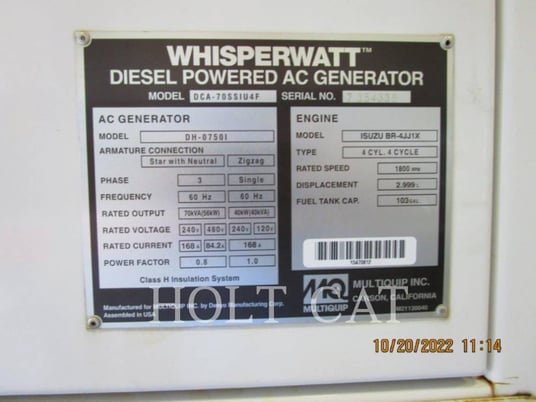 62 KW Multiquip DCA70SSIU4F, Stationary Generator Set, Diesel, 1800 RPM, 480 Volts, 1422 hours, 2018 - Image 4