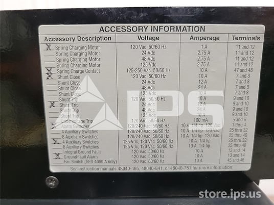 3000 Amps Square D Sed363000liaes5d4 Eo/do (sed363000) 120 Volts AC Control, 24 Volts DC Shunt Trip - Image 4