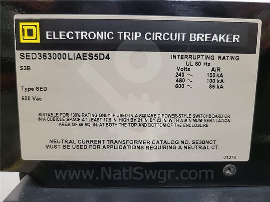 3000 Amps Square D Sed363000liaes5d4 Eo/do (sed363000) 120 Volts AC Control, 24 Volts DC Shunt Trip - Image 6