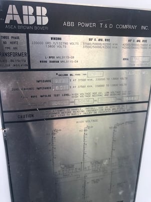 42/56/70 MVA 230 KV Wye Primary, 13.8 KV Secondary, ABB, Delta GSU transformer - Image 3