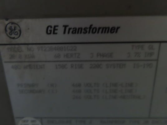 20 KVA 460 Primary, 460/266 Secondary, General Electric 9T23B4001G22 transformer, 1 yr warranty - Image 4