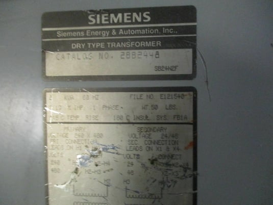 2 KVA 240x480 Primary, 24/48 Secondary, Siemens 2BB2448 Buck Boost transformer, 1 yr warranty - Image 6