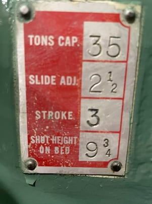 35 Ton, Bliss #C35, OBI press, 3" stroke, 9-3/4" Shut Height, 2-1/2" ram adjustment, 0-150 SPM - Image 2