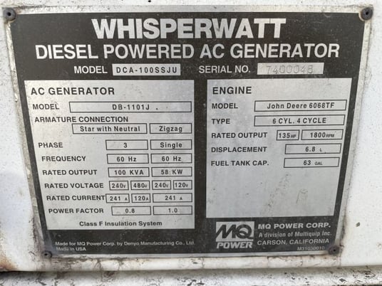 80 KW Multiquip #DCA100SSJU, rental grade diesel power module, 100 KVA, 480 Volts, 1998 - Image 4
