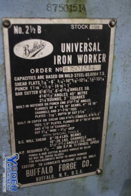 6" x 6" x 1/2" Buffalo #2-1/2B, ironworker, 105 ton, 24" throat, 7-1/2 HP, 1977, #76112 - Image 5