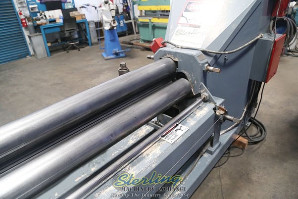 8' Potter & Johnston, power bending plate metal sheet rolls, emergency cable stop, air drop end, foot pedal - Image 5