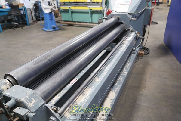 8' Potter & Johnston, power bending plate metal sheet rolls, emergency cable stop, air drop end, foot pedal - Image 7