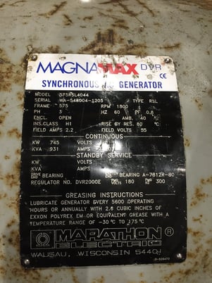 745 KW Waukesha #P48, Natural gas generator set core, 480 Volts - Image 6