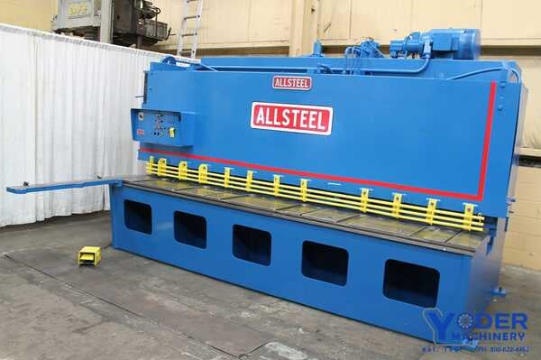 1/4" x 12' Allsteel #1/4-12, hydraulic shear, front operated power back gauge, 19 hold downs, 25 HP, 1997 - Image 1