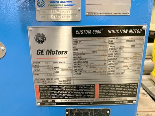 900 HP 1800 RPM General Electric induction motor, weather protected enclosure type 2, 2300/4000 Volts - Image 2