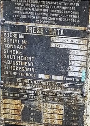 500 Ton, USI Clearing #S2-500-108-60, straight side double crank tie rod press, 12" stroke, 38" Shut Height - Image 8