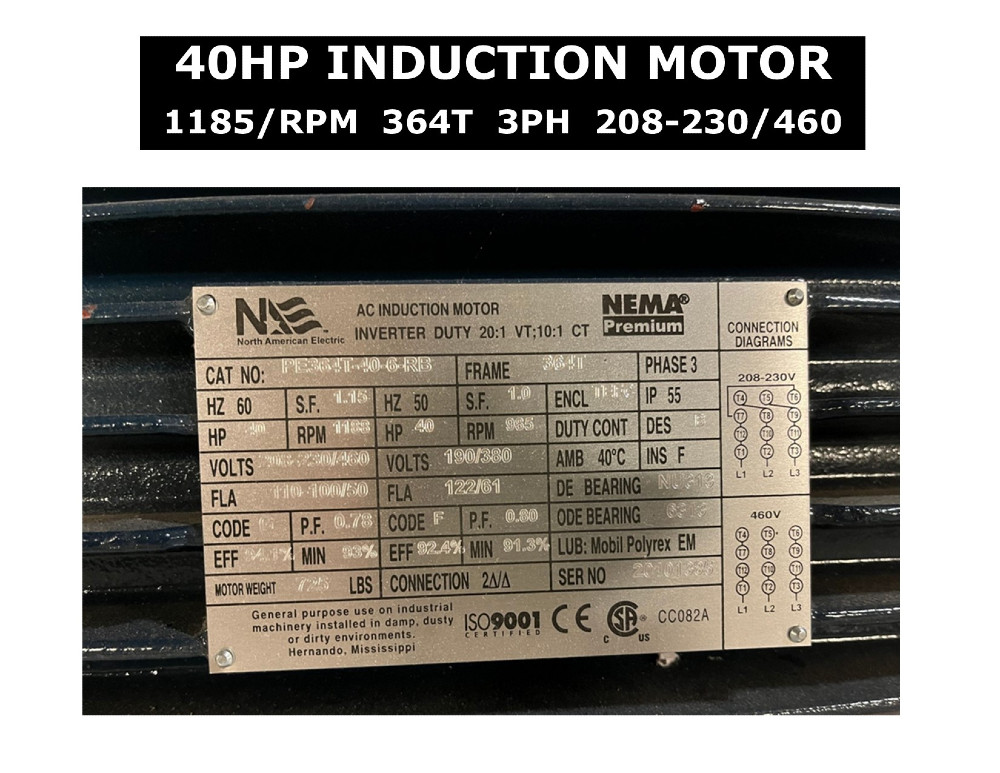 40 HP 1188 RPM North American, Frame 364T, TEFC, Severe Duty Inverter ...