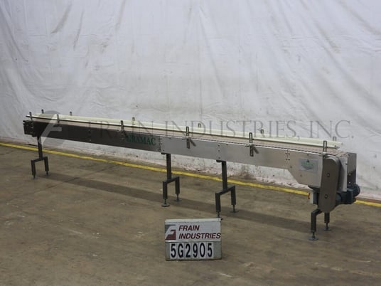 7-1/2" wide x 13.4' long, Gramac #9357/B93, Stainless Steel table top conveyor, mounted on 4 legs - Image 1