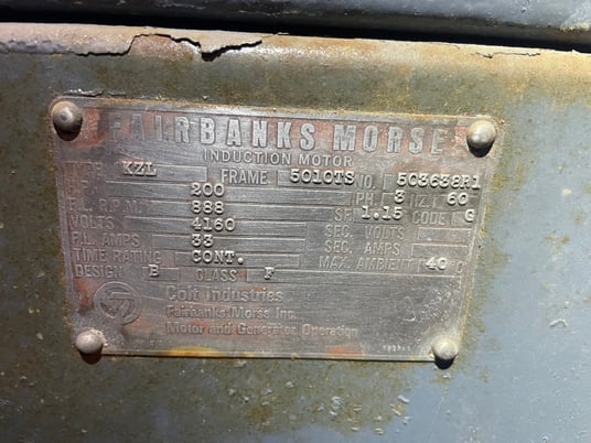 200 HP 888 RPM Fairbanks-Morse, Frame 5010TS, induction motor, 4160 Volts - Image 1
