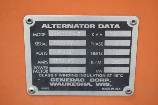 30 KW Generac #97A01197-S, Natural gas generator, 120/240 Volts, 500 hours, 1997, #089749 - Image 6
