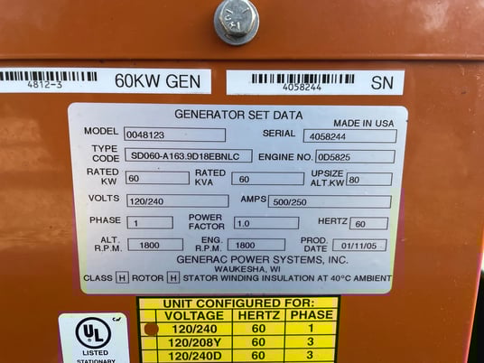60 KW Generac #48123, standby diesel generator, 120/240 Volts, Mitsubishi engine, 2005, #089233 - Image 6