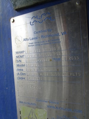 30 sq.ft., Alfa-Laval, Vertical Plate Exchanger, 150 psi, 300&deg;F, 2015, #113353 - Image 9