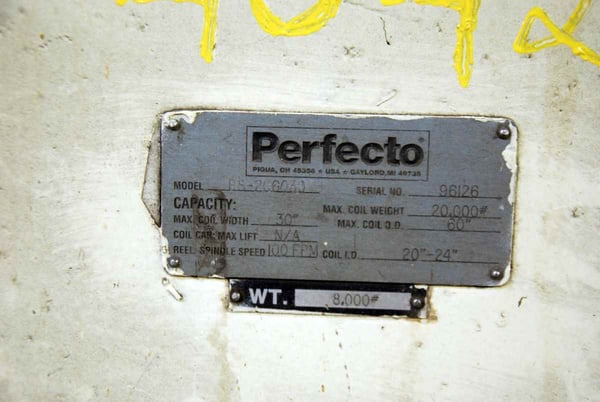 20000 lb. Perfecto #RS-206030, single uncoiler, 30" width, 60" outside dimensions, 20"-24" ID, 3-arm - Image 5