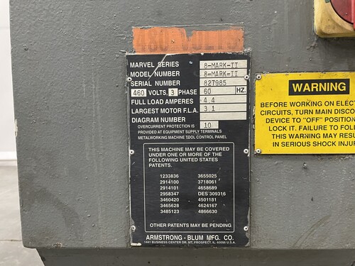 18" x 22" Marvel #Series-8-Mark-II, tilt frame vertical band saw, 14' 6" x1" blade, #16240 - Image 8