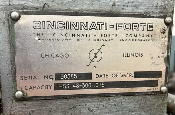 .075" x 48" Cincinnati #HSS-48-300-0.075, HSS-48-300-0.075, 300 SPM - Image 2