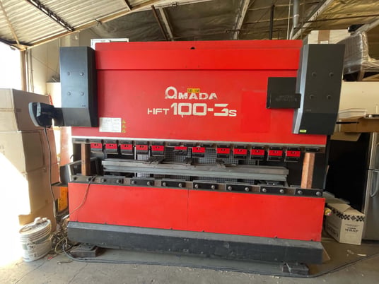 110 Ton, Amada #HFT-1003S, CNC press brake, 10' overall, 106.2" between housing, 13.7" stroke, 24.4" open - Image 1