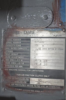 75 Ton, Niagara #ES-75, OBI press, 8" stroke, 21" Shut Height, 3" adj., 90 SPM, 36" x24" bed, air clutch & - Image 6