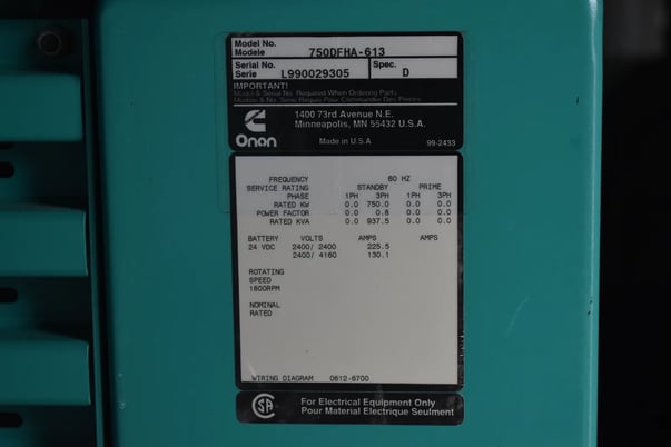 750 KW Cummins #750DFHA-613, diesel generator set, enclosed, 4160 Volts, 350 hours, 1999, #089819 - Image 6