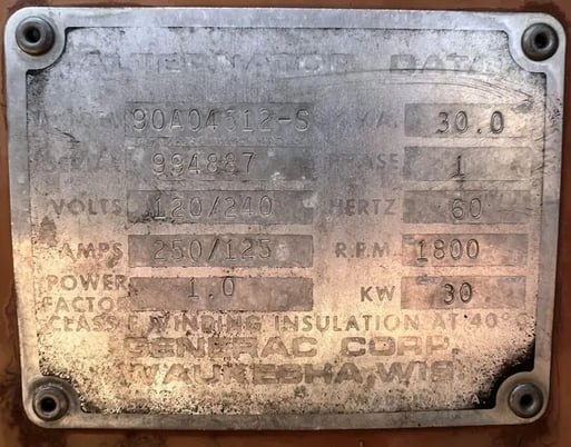 30 KW Generac #90AD4512S, liquid propane generator set,weather protected enclosure, 120/240 Volts, 783 hours - Image 6