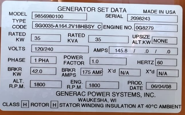 35 KW Generac #9856980100, liquid propane generator set, weather protected enclosure, 120/240 Volts, Ford - Image 6