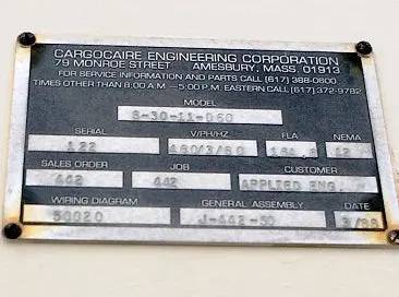 Cargocaire Engineering Corp. S-30-11-D60, Dehumidification System, Nema ...