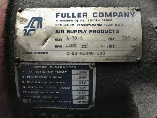 Fuller A70S, Rotary Vane Compressor, 1180 RPM - Image 6