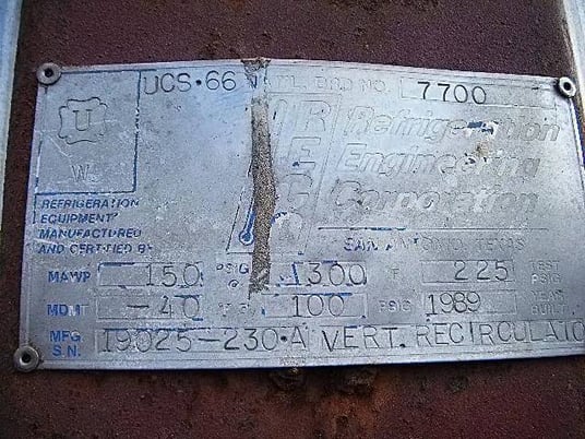 1000 gallons, Reco, Vertical Ammonia Recirculator Tank, 48" diameter x 117" L Tank, 150 psi at 300 F, 1989 - Image 8