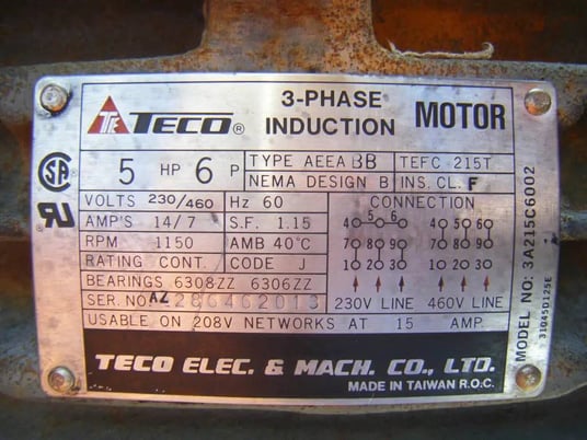 120 GPM, Tri-Clover #PR125-3-UC4-ST-S, Positive Displacement Pump, 5 HP, 1150 RPM, 230/460 V - Image 10