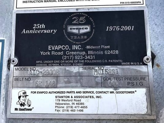 2900 Ton, Evapco ATC-2900B, Evaporative Condenser, 1-25 HP Motor, 4 Tower Units, 452600 CFM, 1200 GPM, 2001 - Image 8