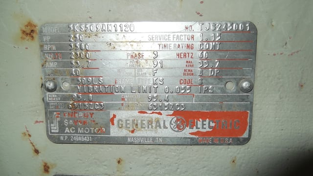 250 HP 3600 RPM General Electric, Frame 509LS, Drip-Proof Ball Bearing, 2300 Volts - Image 3