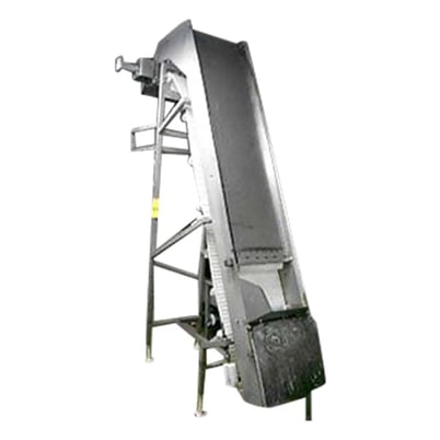 18" wide x 9' long, Stainless Steel Incline Conveyor, 102" discharge H, 3" H flights spaced 14-1/2" apart - Image 1
